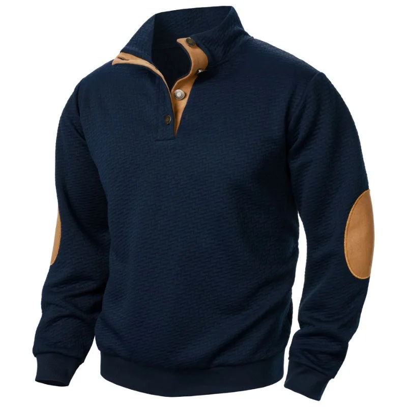 Sudadera informal para hombre, manga larga con cuello levantado y botones. - Image 5