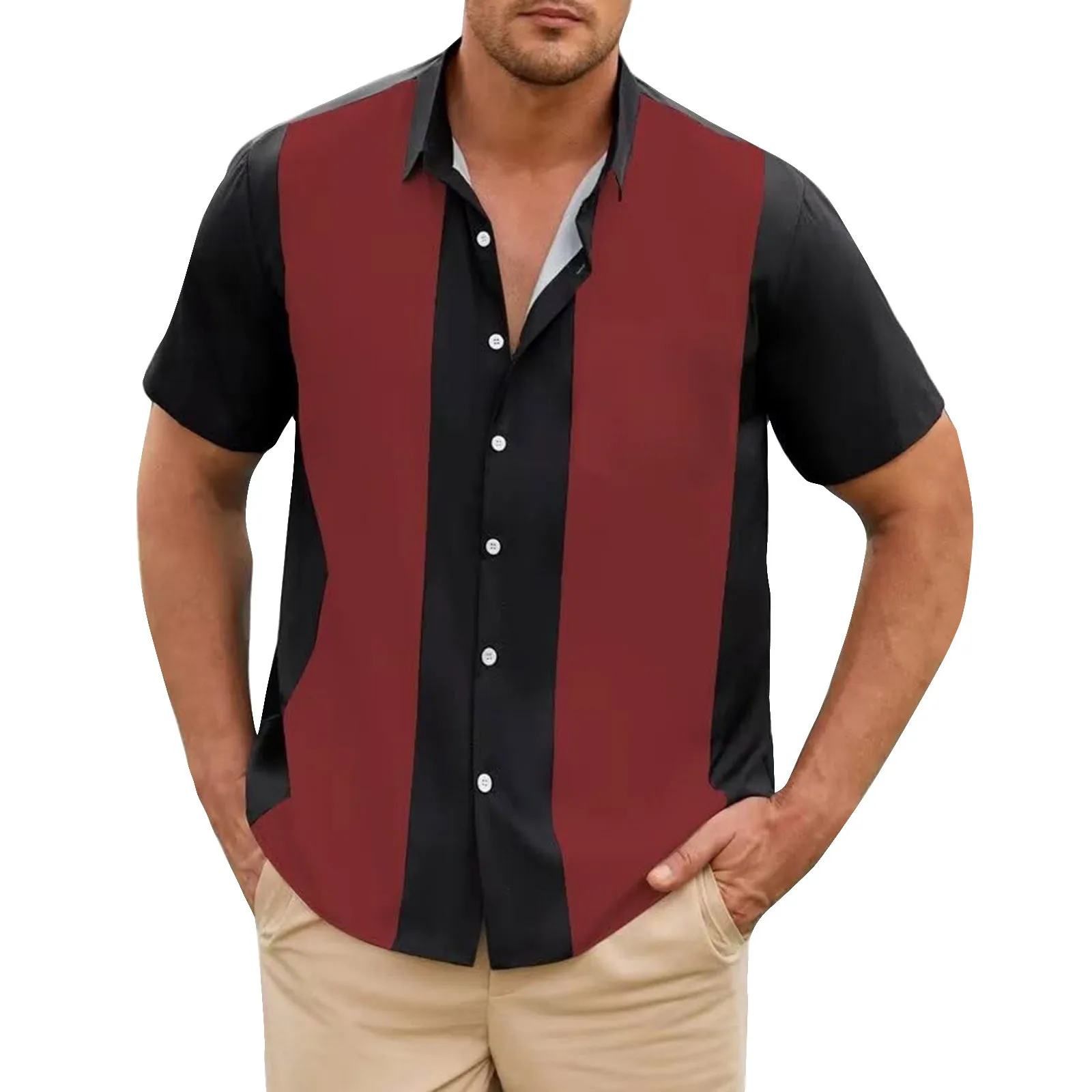 Camisa de empalme a rayas, manga corta con botones. - Image 8