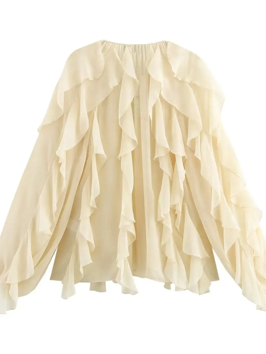 Blusas translúcidas con volantes, con cuello en V. - Image 3