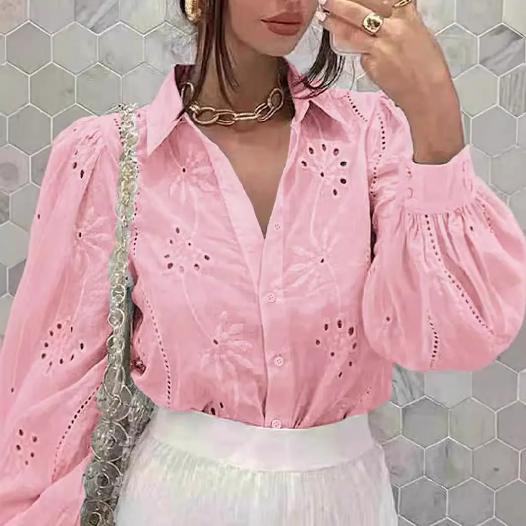 Camisa con botones, lisos con bordado. - Image 3