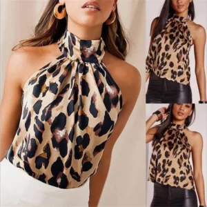 Blusas con estampado de leopardo, sin mangas.