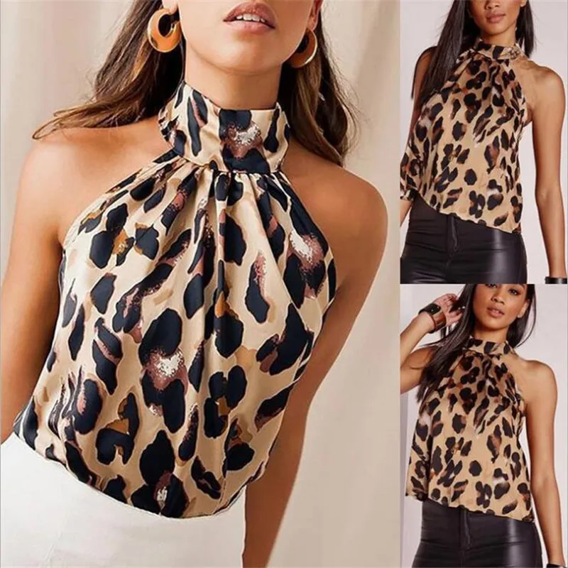 Blusas con estampado de leopardo, sin mangas.