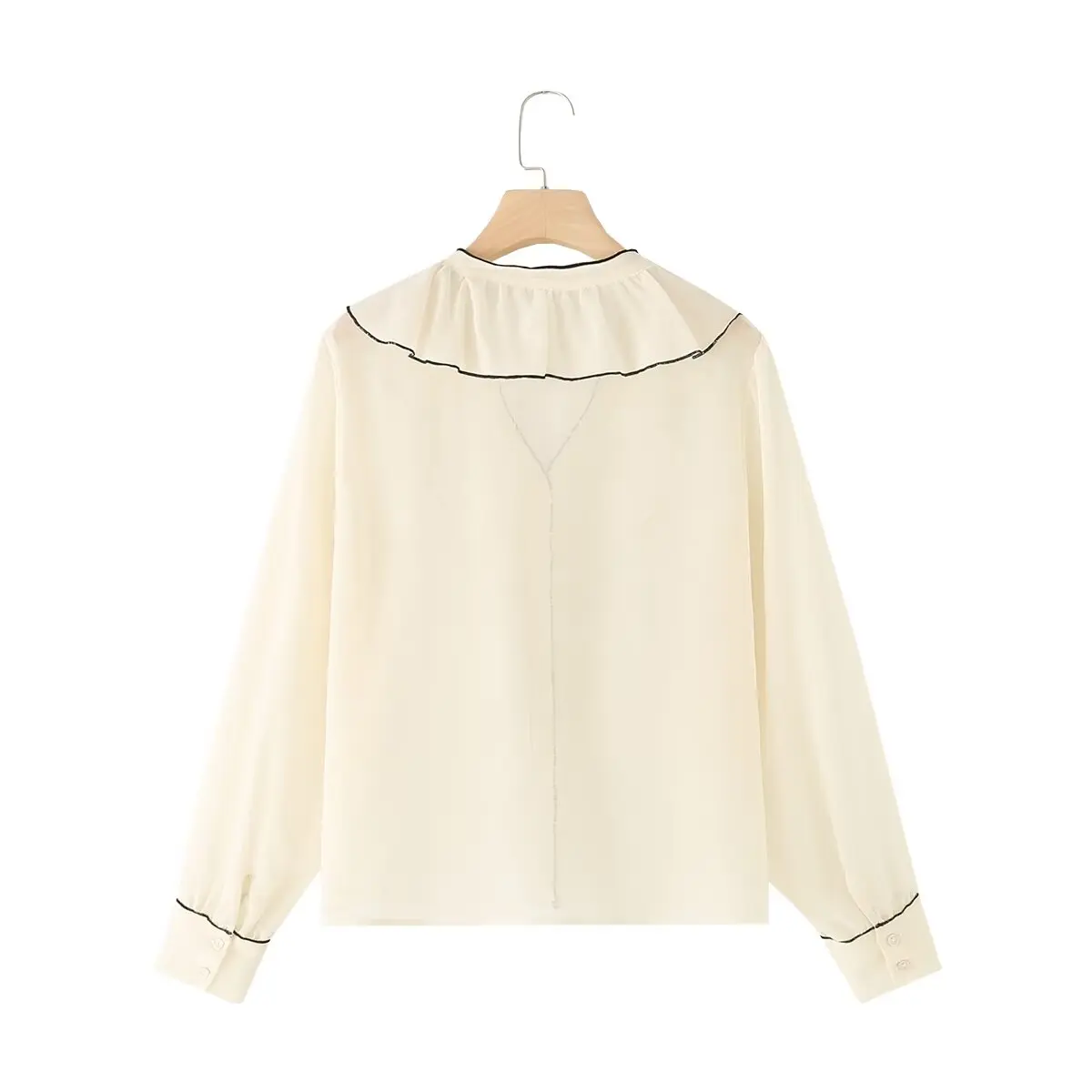 Camisa de manga larga con volantes y cuello en V en capas. - Image 5