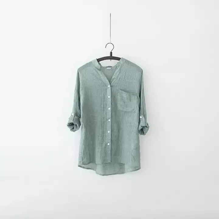 Camisa con cuello levantado y manga con dobladillo. - Image 2
