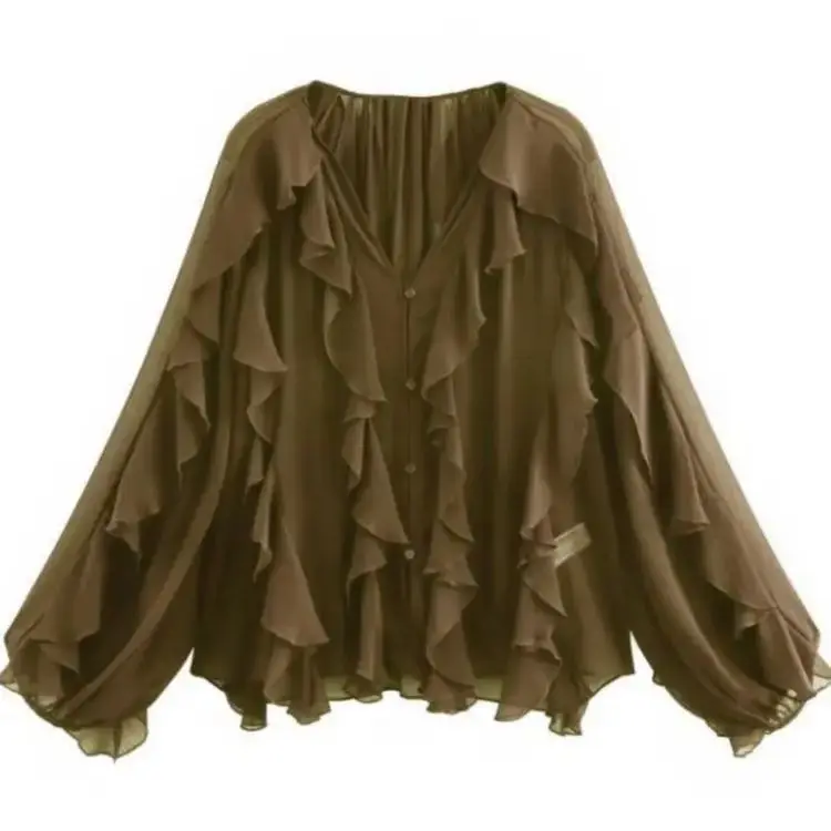 Blusas translúcidas con volantes, con cuello en V. - Image 6