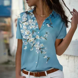 Camisas con estampado Floral, manga corta.