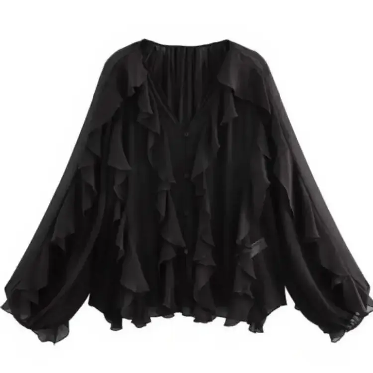 Blusas translúcidas con volantes, con cuello en V. - Image 5