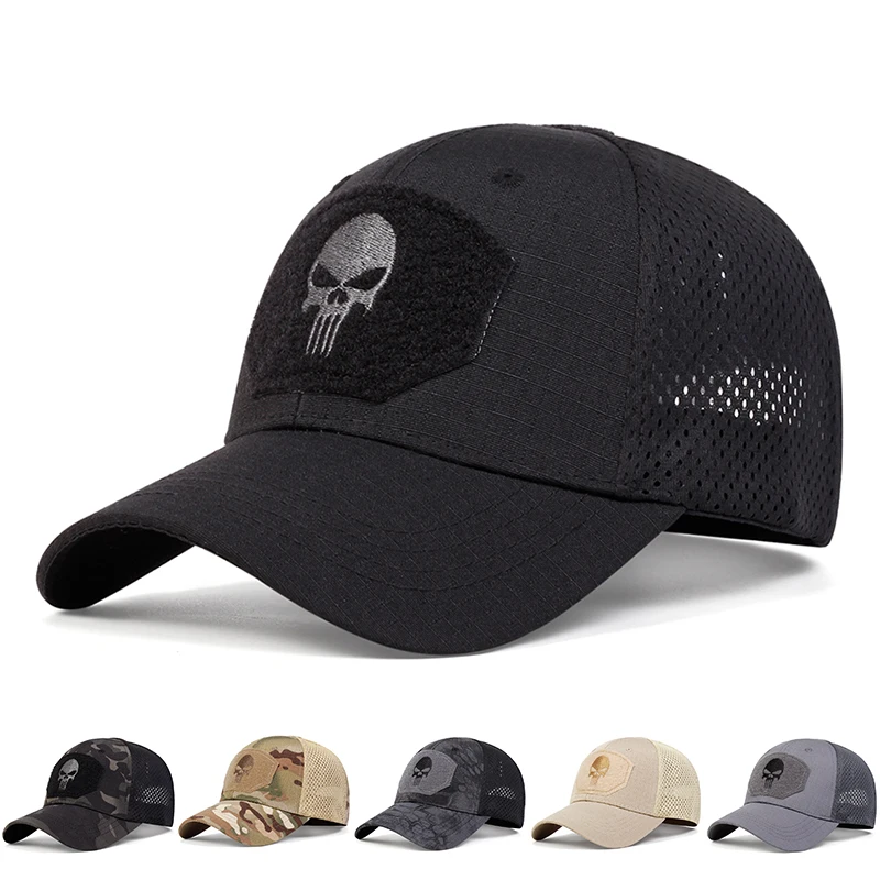 Gorras de béisbol transpirables con bordado de calavera.