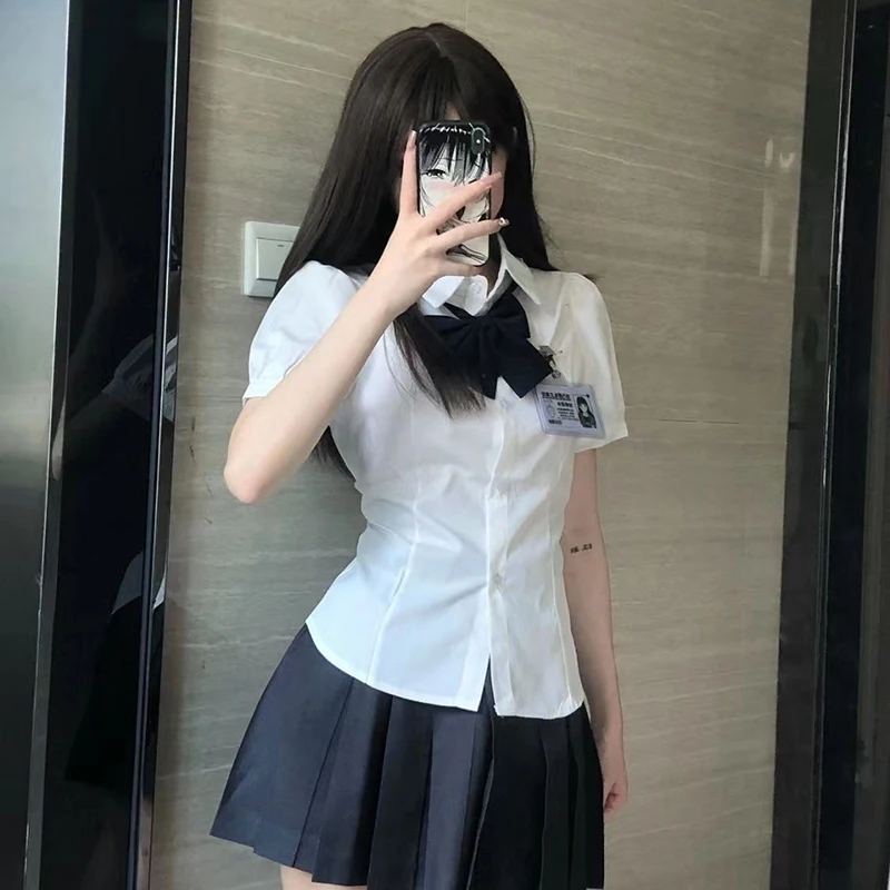 Camisa blanca, moda coreana, manga corta. - Image 2