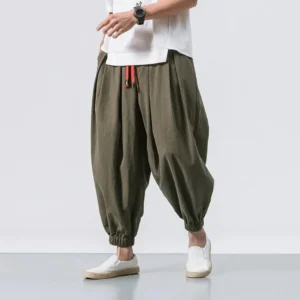 Pantalones Harem para hombre, pantalones de chándal holgados de talla grande de algodón y lino de alta calidad.