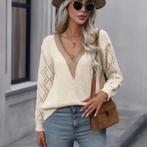 Suéter manga larga con cuello en V.