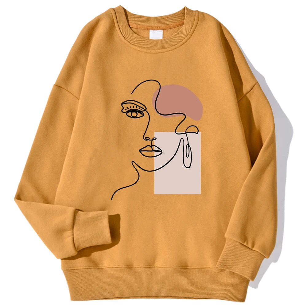 Sudadera con estampado de trazos simples y hermosas, con cuello redondo. - Image 3