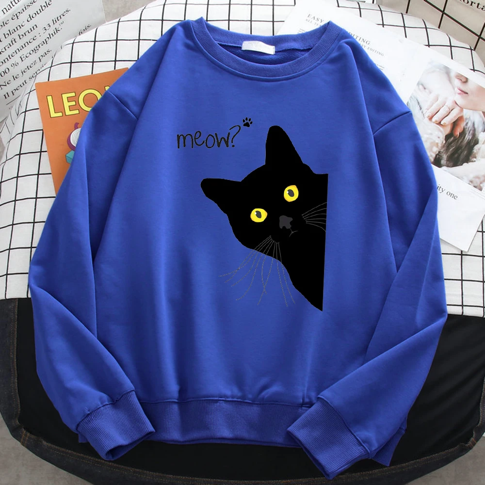 Sudadera, con estampado de gato negro con cuello redondo. - Image 8