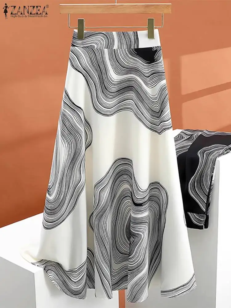 Faldas elásticas de cintura alta, estampado acampanado.