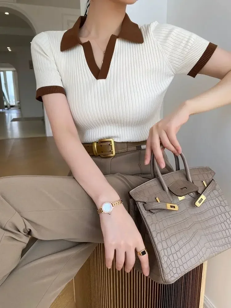 Camiseta de manga, cuello tipo Polo, suave y transpirable.