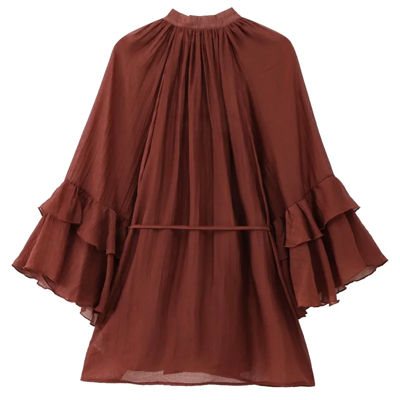 Vestidos translúcidos de manga larga con cordones y volantes. - Image 3