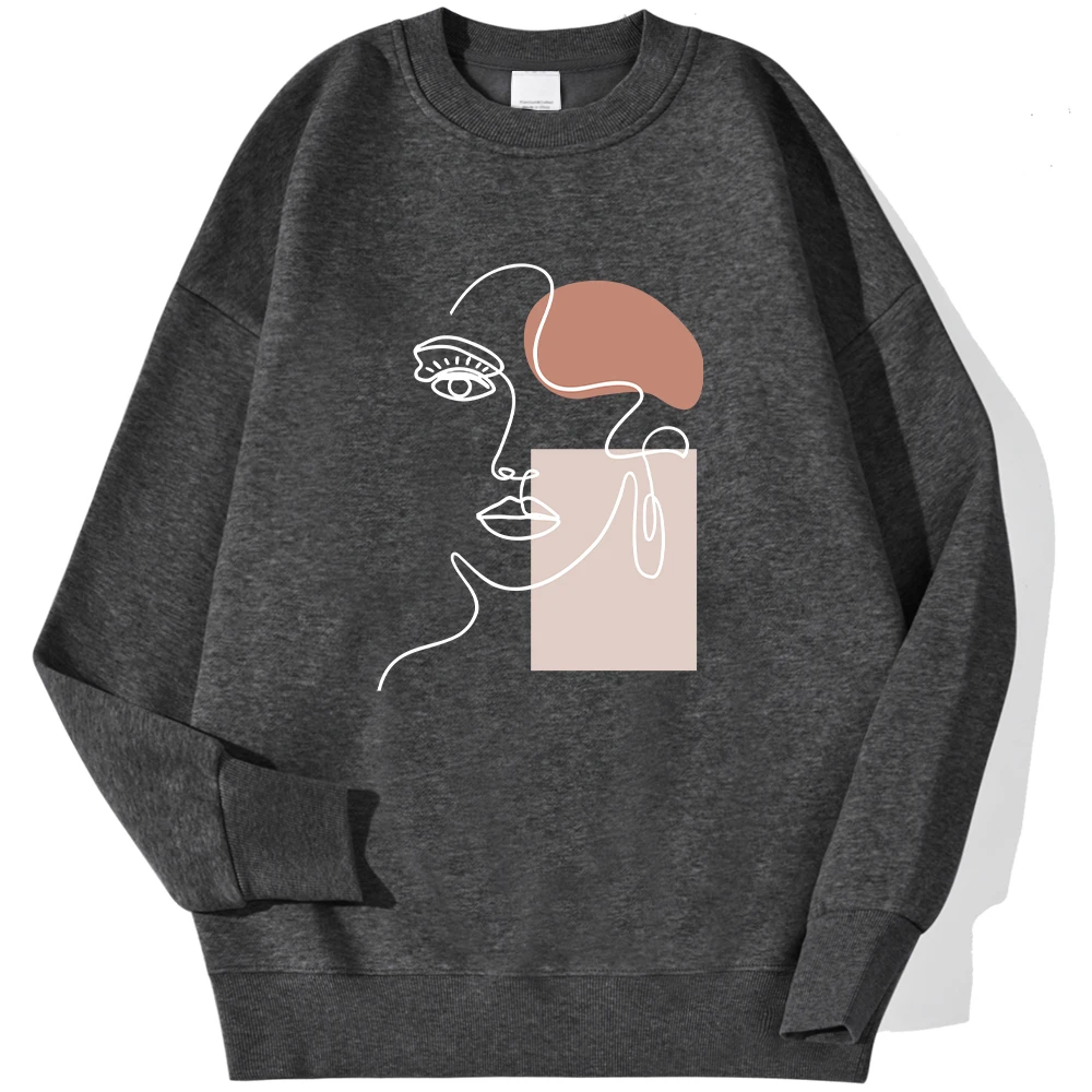 Sudadera con estampado de trazos simples y hermosas, con cuello redondo. - Image 7