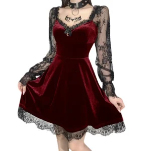 Vestido, Floral, manga larga, encaje, Patchwork.