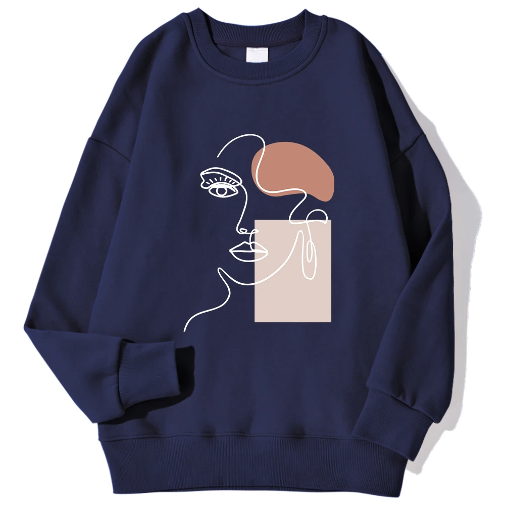 Sudadera con estampado de trazos simples y hermosas, con cuello redondo. - Image 9