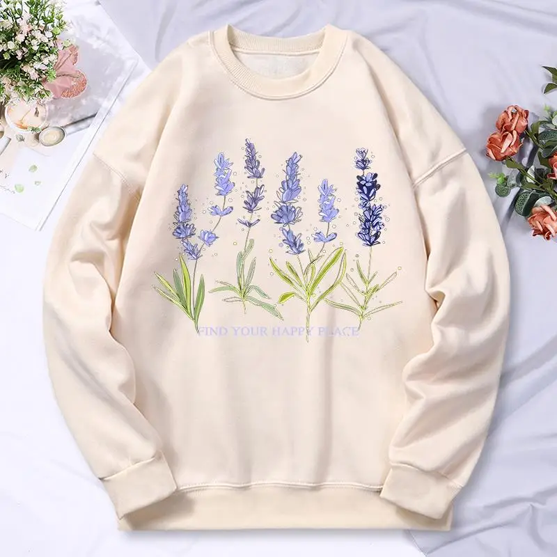 Sudadera con estampado de lavanda, cuello redondo.