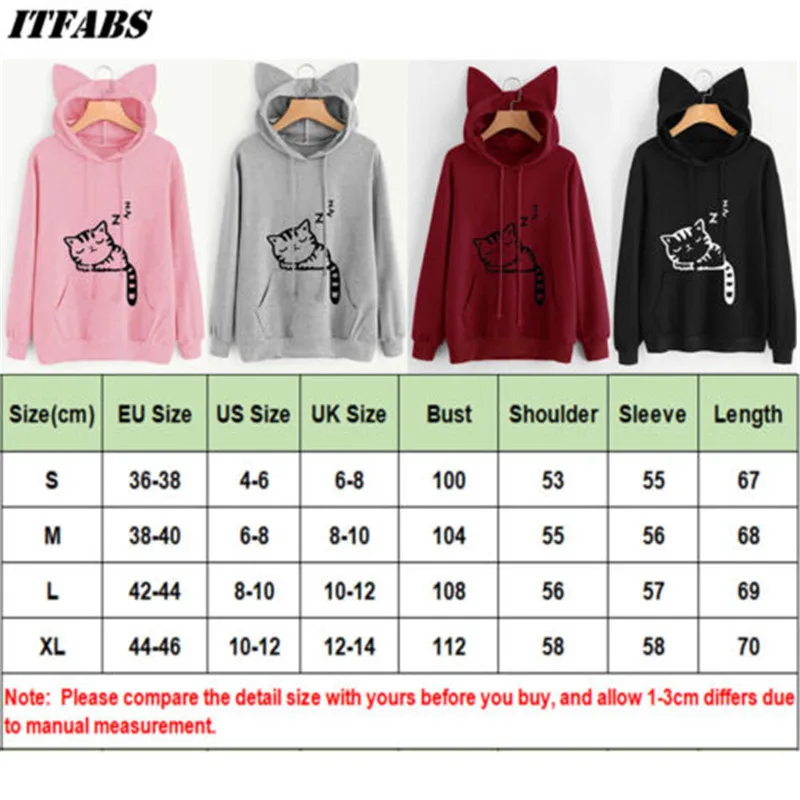 Sudaderas con capucha de manga larga, con estampado de gato y bolsillo de canguro con orejas. - Image 4