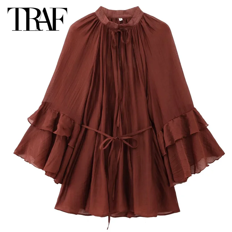 Vestidos translúcidos de manga larga con cordones y volantes. - Image 2