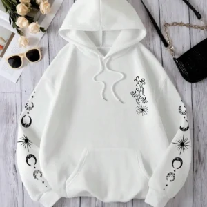 Sudadera con estampado de estrella, sol, Luna, ojo, con capucha.
