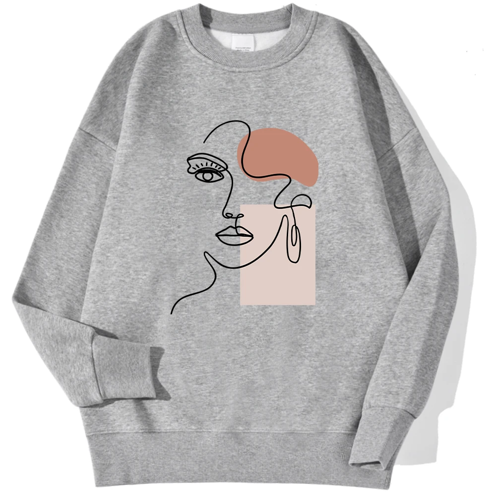 Sudadera con estampado de trazos simples y hermosas, con cuello redondo. - Image 5