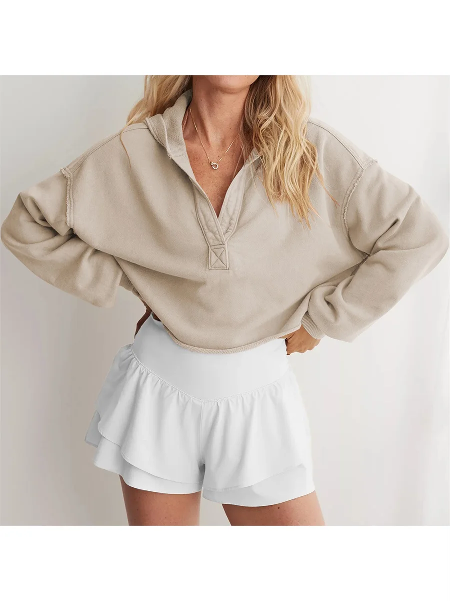 Sudadera con capucha, holgada, manga larga, cuello en V. - Image 2