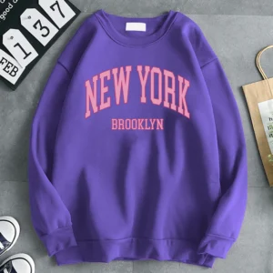 Jersey sencillo de tendencia, estampado de letras de la ciudad de Nueva York Brooklyn, con cuello redondo.