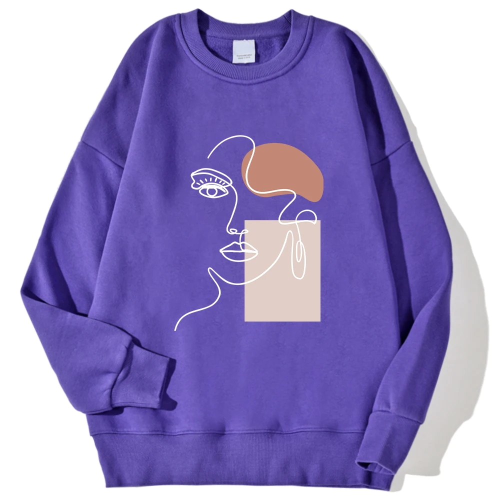 Sudadera con estampado de trazos simples y hermosas, con cuello redondo. - Image 12