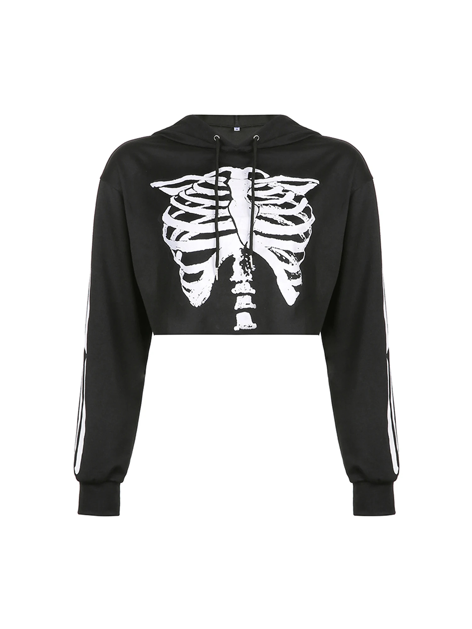Sudaderas con capucha recortadas con estampado de esqueleto, manga larga con cordón.