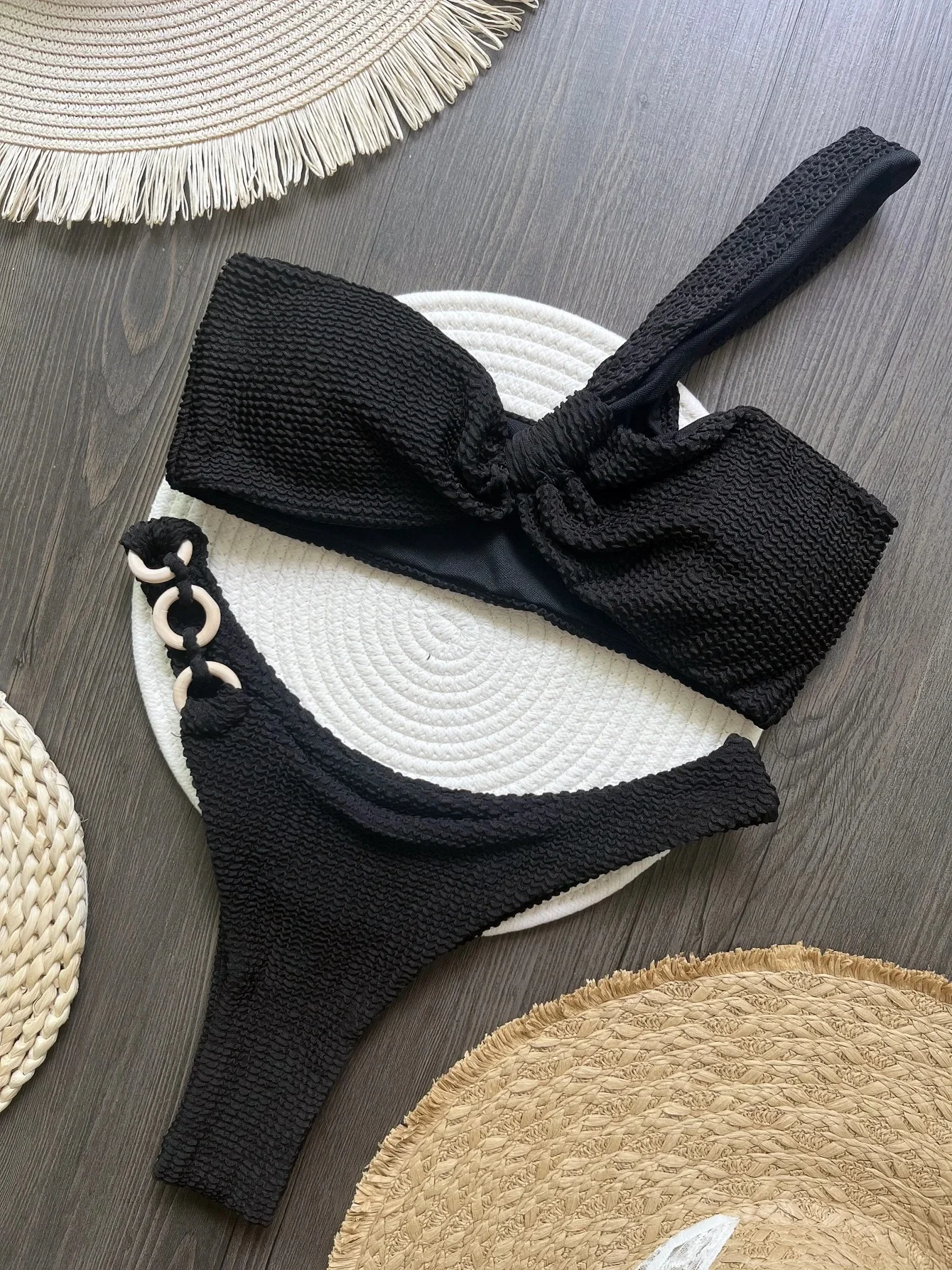 Bikini arrugado con un hombro, conjunto de Bikini de dos piezas.