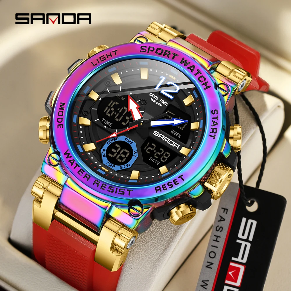 SANDA Reloj electrónico multifuncional LED pantalla Dual.