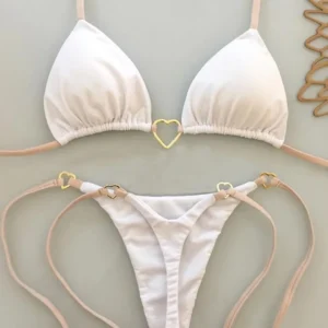 Bikini con cordones, con corazones dorados, conjunto de dos piezas.