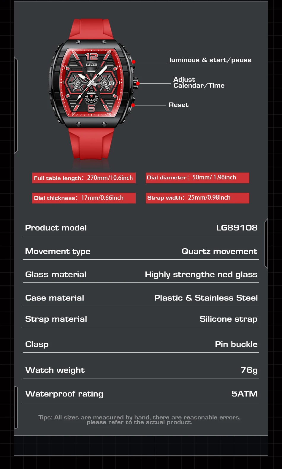 Reloj luminoso con fecha, silicona. - Image 6