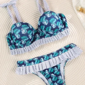 Bikini floral con volantes conjunto push up estampado.