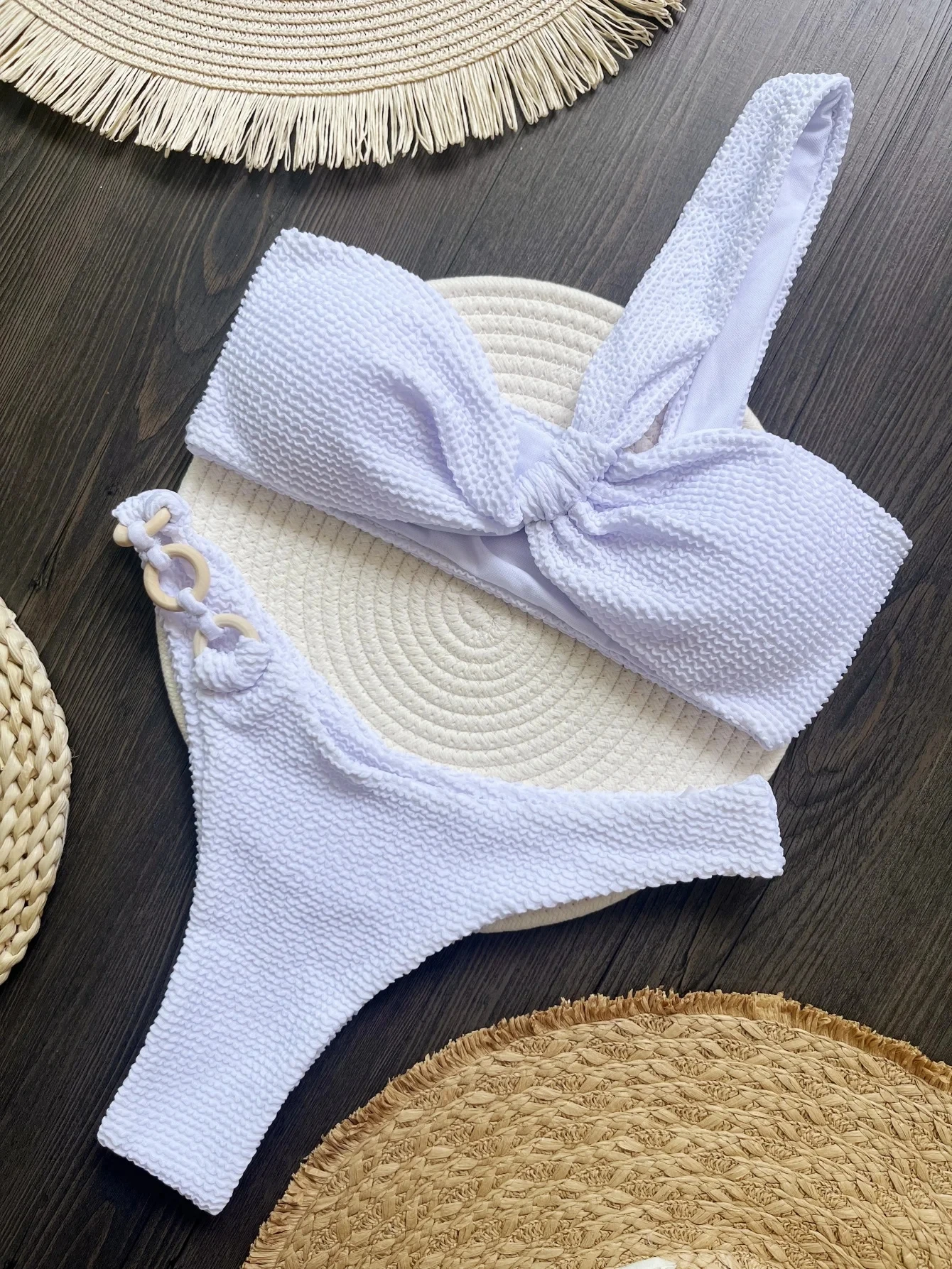 Bikini arrugado con un hombro, conjunto de Bikini de dos piezas. - Image 2