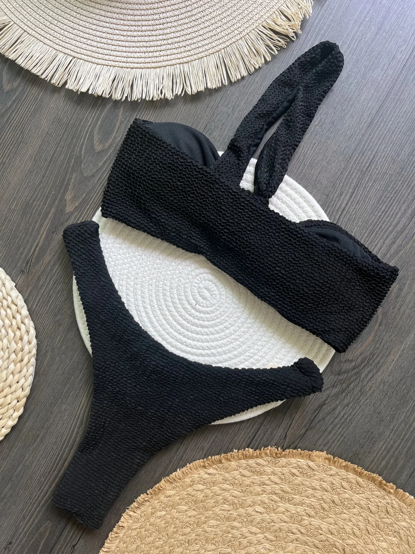 Bikini arrugado con un hombro, conjunto de Bikini de dos piezas. - Image 4