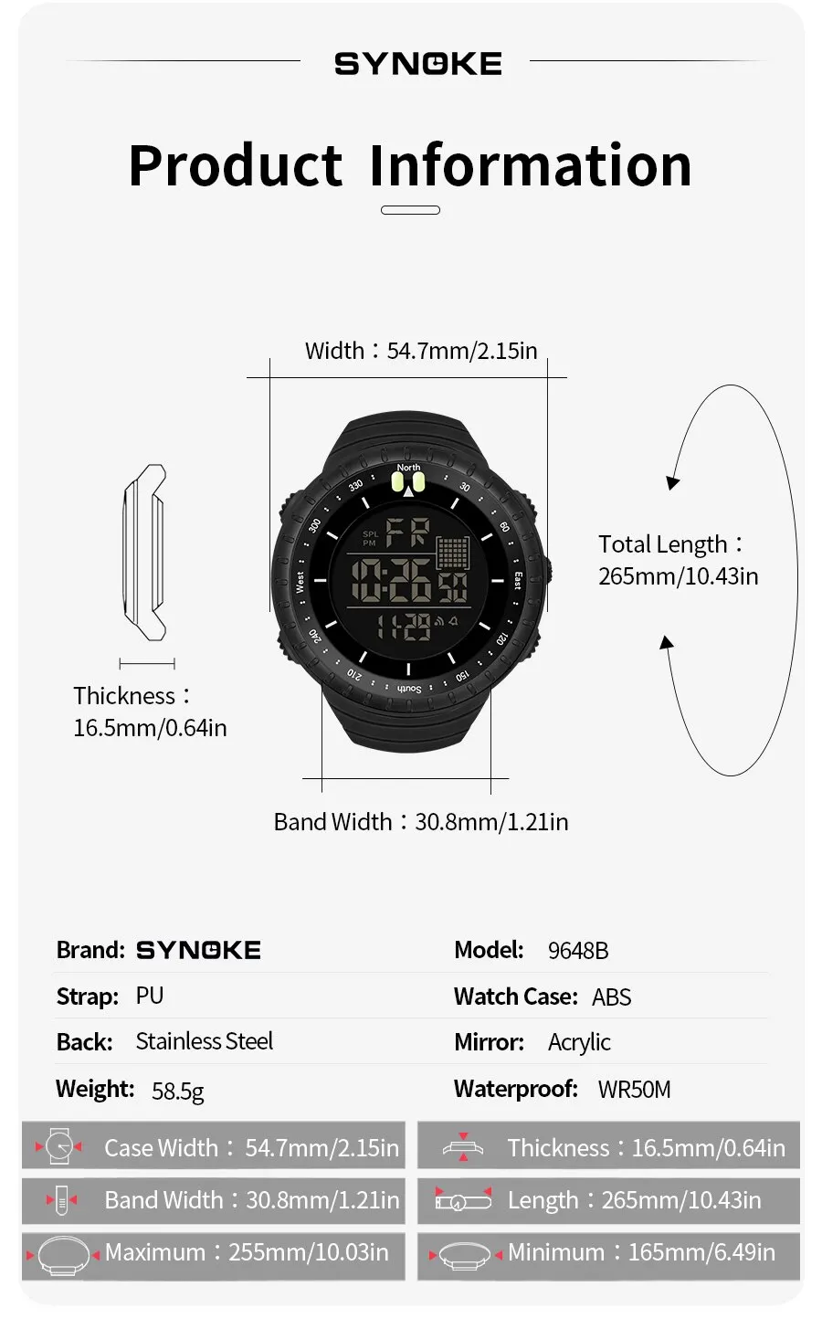 SYNOKE-reloj Digital para deportes al aire libre, multifuncional, resistente al agua, resistente a los golpes, pantalla grande, luminoso, LED, para hombre - Image 7