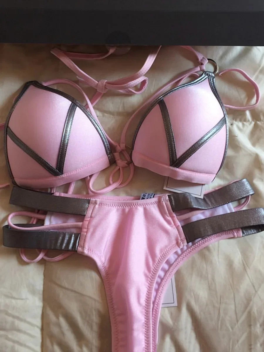 Bikini brasileño con Push-Up y cuello Halter con cordón. - Image 2