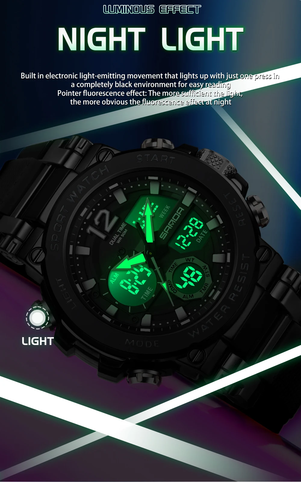 SANDA Reloj electrónico multifuncional LED pantalla Dual. - Image 2