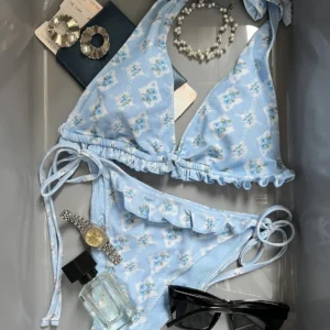 Bikini Conjunto  con estampado de hojas de loto de dos piezas con Tanga.