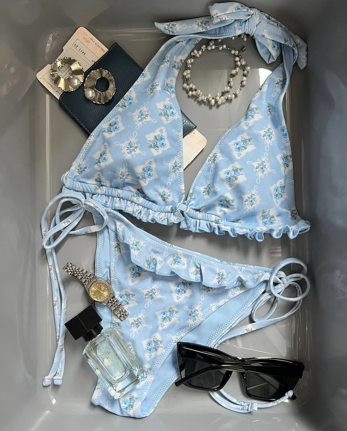 Bikini Conjunto con estampado de hojas de loto de dos piezas con Tanga.