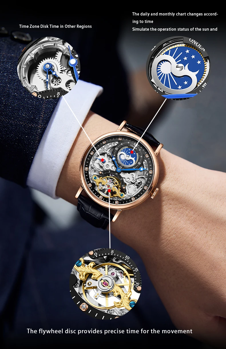 Reloj mecánico cronógrafo con zona horaria. - Image 3