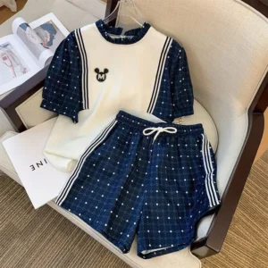 Conjuntos cortos de manga corta para mujer, traje holgado de gran tamaño con diamantes coreanos, traje de dos piezas con cintura elástica que combina con todo, novedad de verano