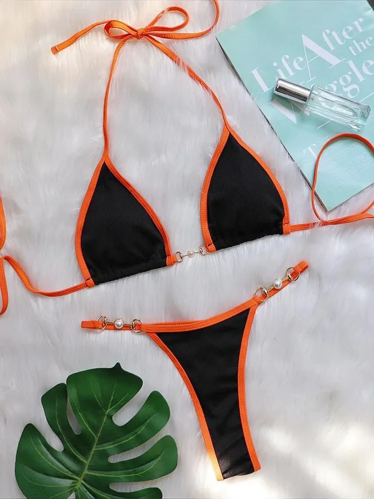 Bikini Push Up acanalado anillo perla.