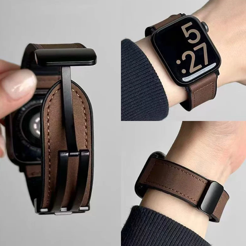 Correa de cuero + silicona para Apple Watch 10 42 46mm Ultra2 49mm 44mm 45 41mm 40mm 38 42mm para iwatch Series 9 8 7 SE 6.