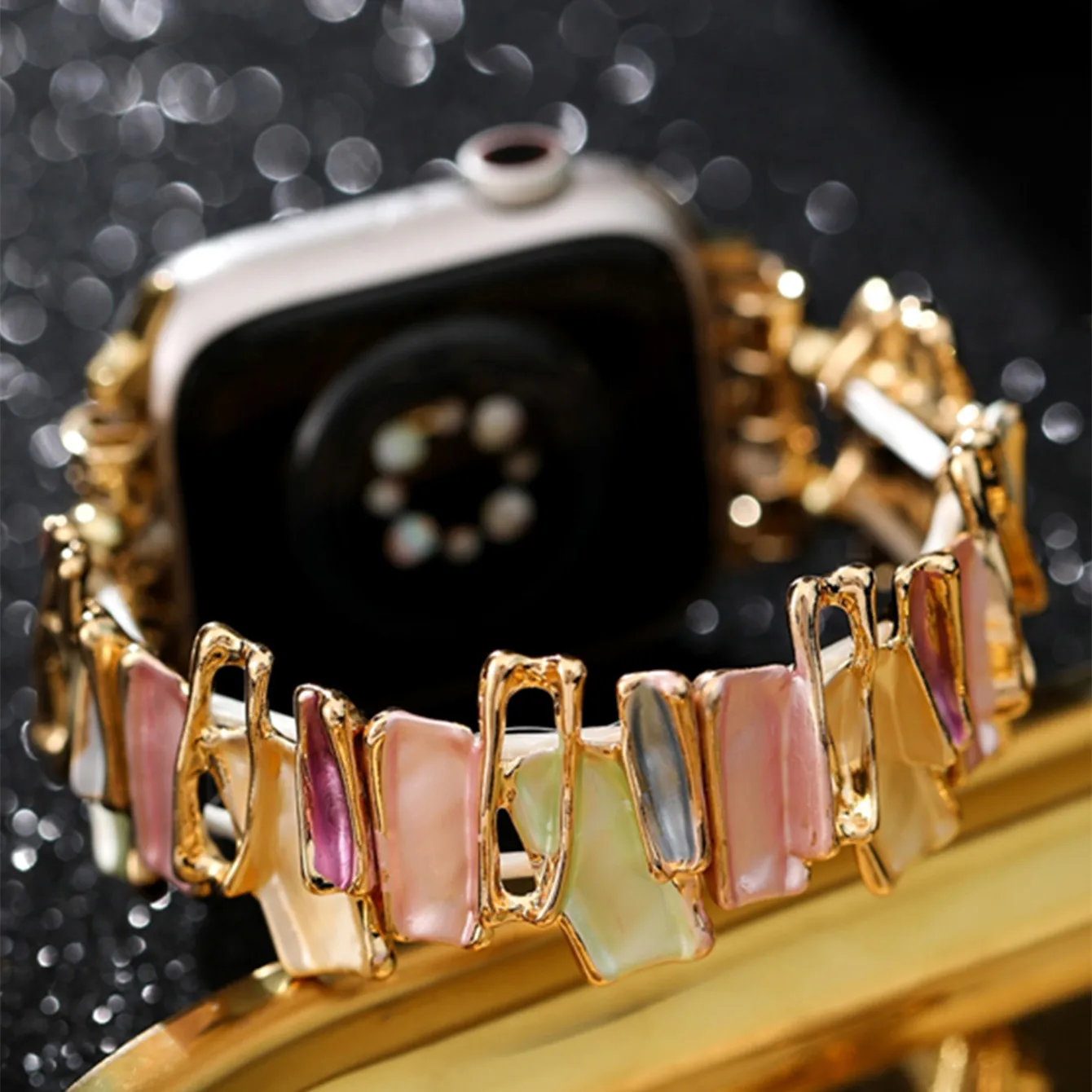 Correa para Apple Watch 9 8 7 6 5 4 SE UItra 2, elástica de Metal geométrica para iWatch 42mm 40 38 41 49 45 44mm - Image 2