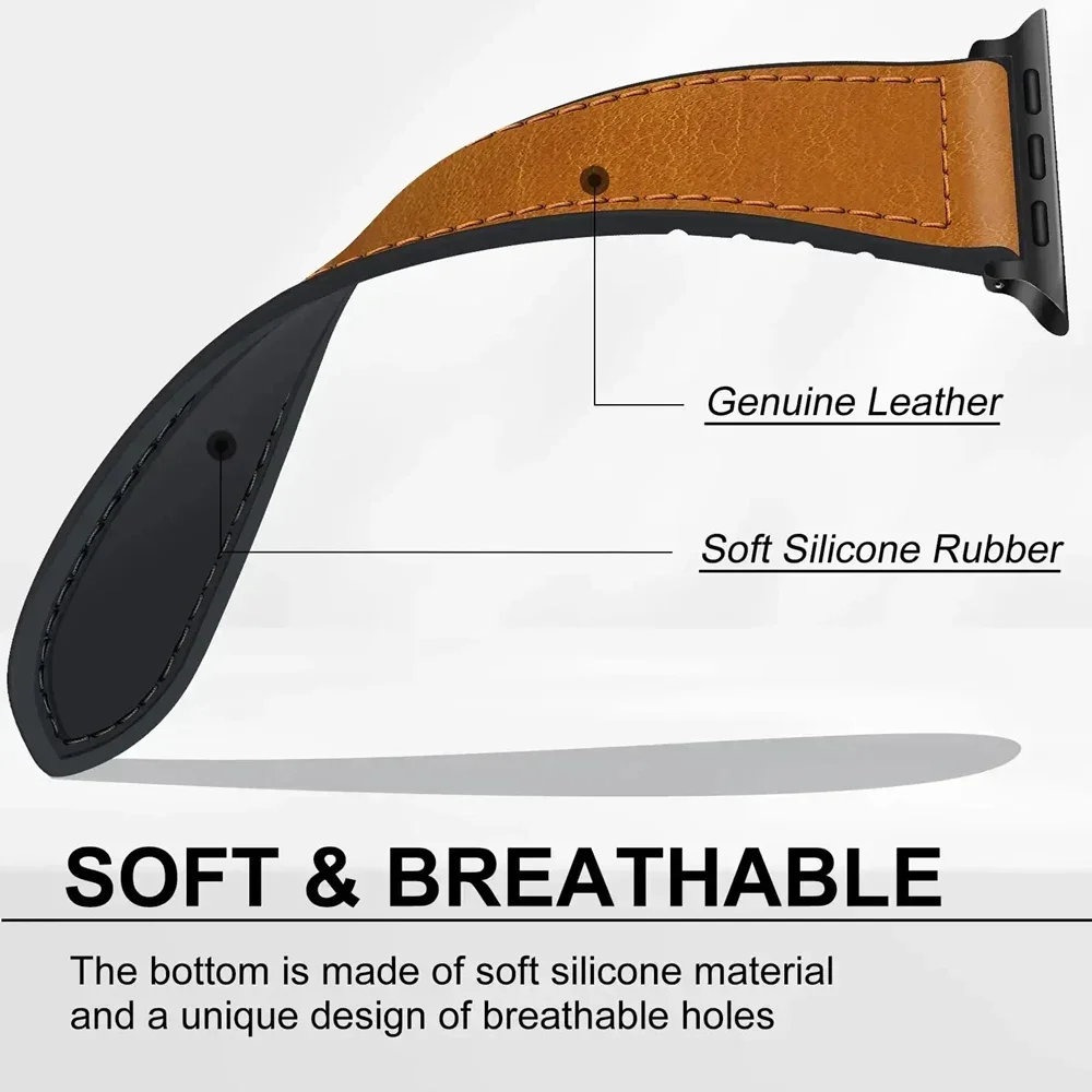 Correa de cuero + silicona para Apple Watch 10 42 46mm Ultra2 49mm 44mm 45 41mm 40mm 38 42mm para iwatch Series 9 8 7 SE 6. - Image 4